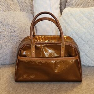Authentic LOUIS VUITTON Tompkins Square Bronze Monogram Vernis Hand Bag...